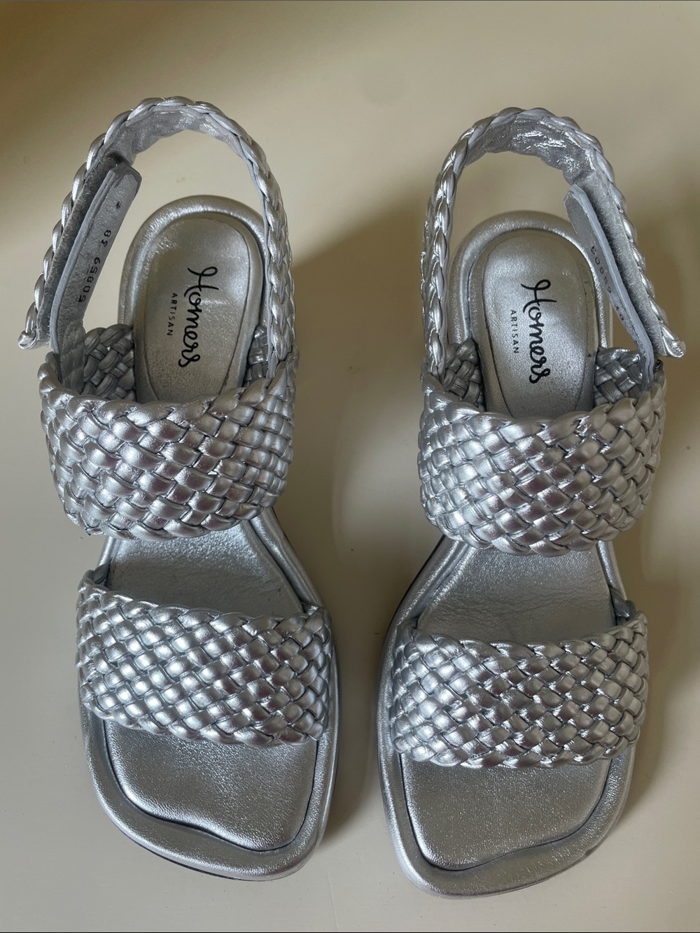 Homers Artisan Metallic Silver Braided Slingback Sandals- Women's